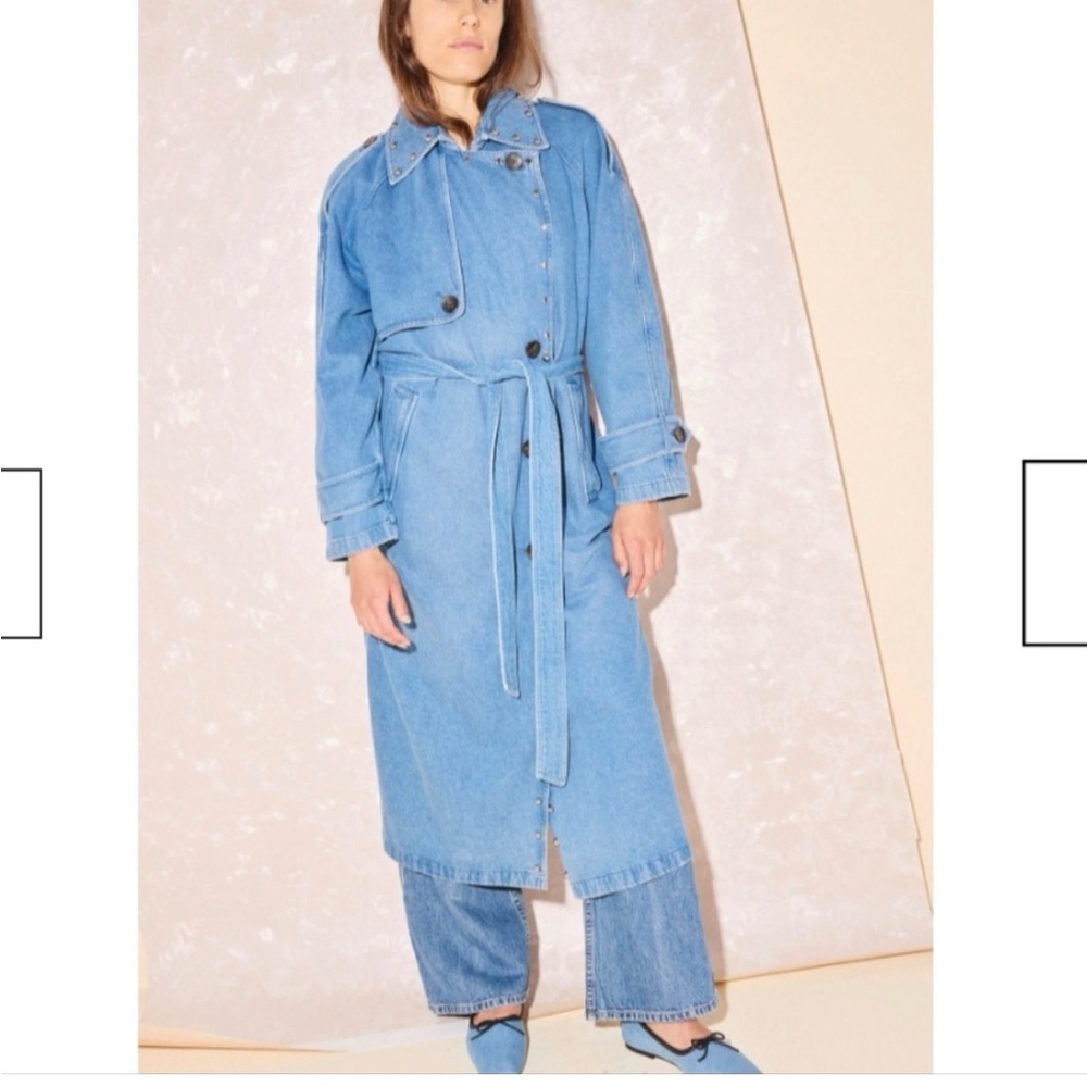 FREDA SALVADOR X DEREK LAM 10 CROSBY STUDDED DENIM TRENCH COAT Blue Medium